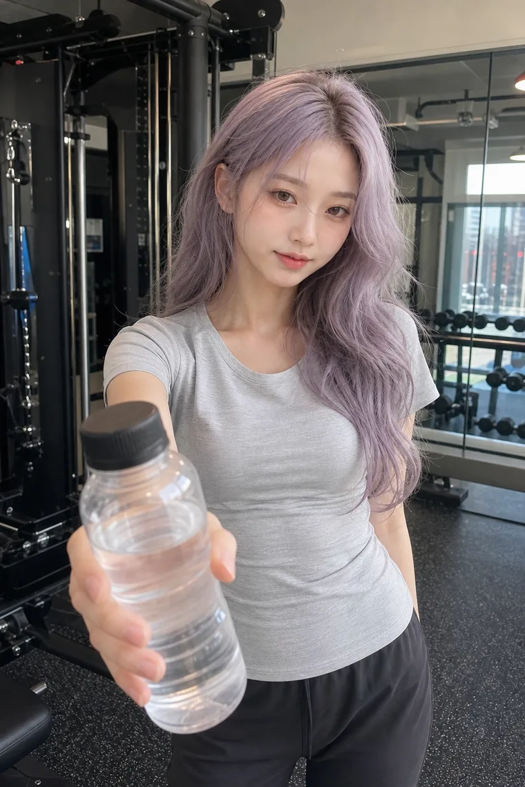 운동 후 물병을 건네는 AI 캐릭터 미연